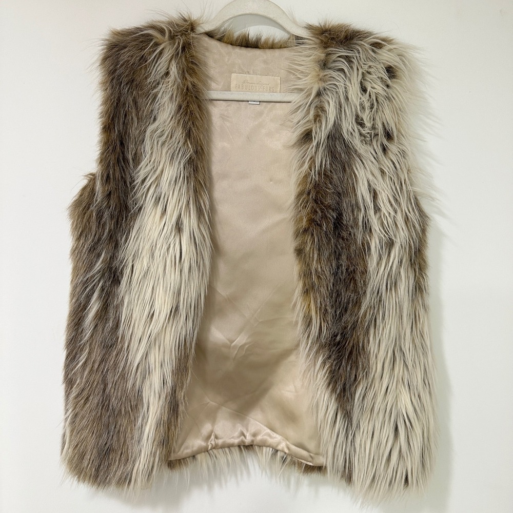 Donna Salyers Womens Faux Fur Vest Fabulous Furs Acrylic‎ S Brown Cream